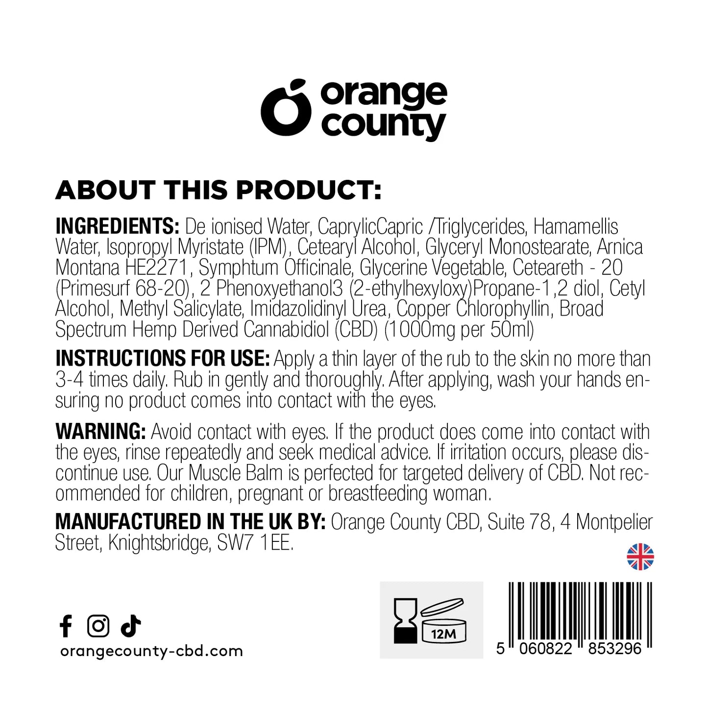 Orange County CBD Deep Freeze Balm 1000mg - 50ml
