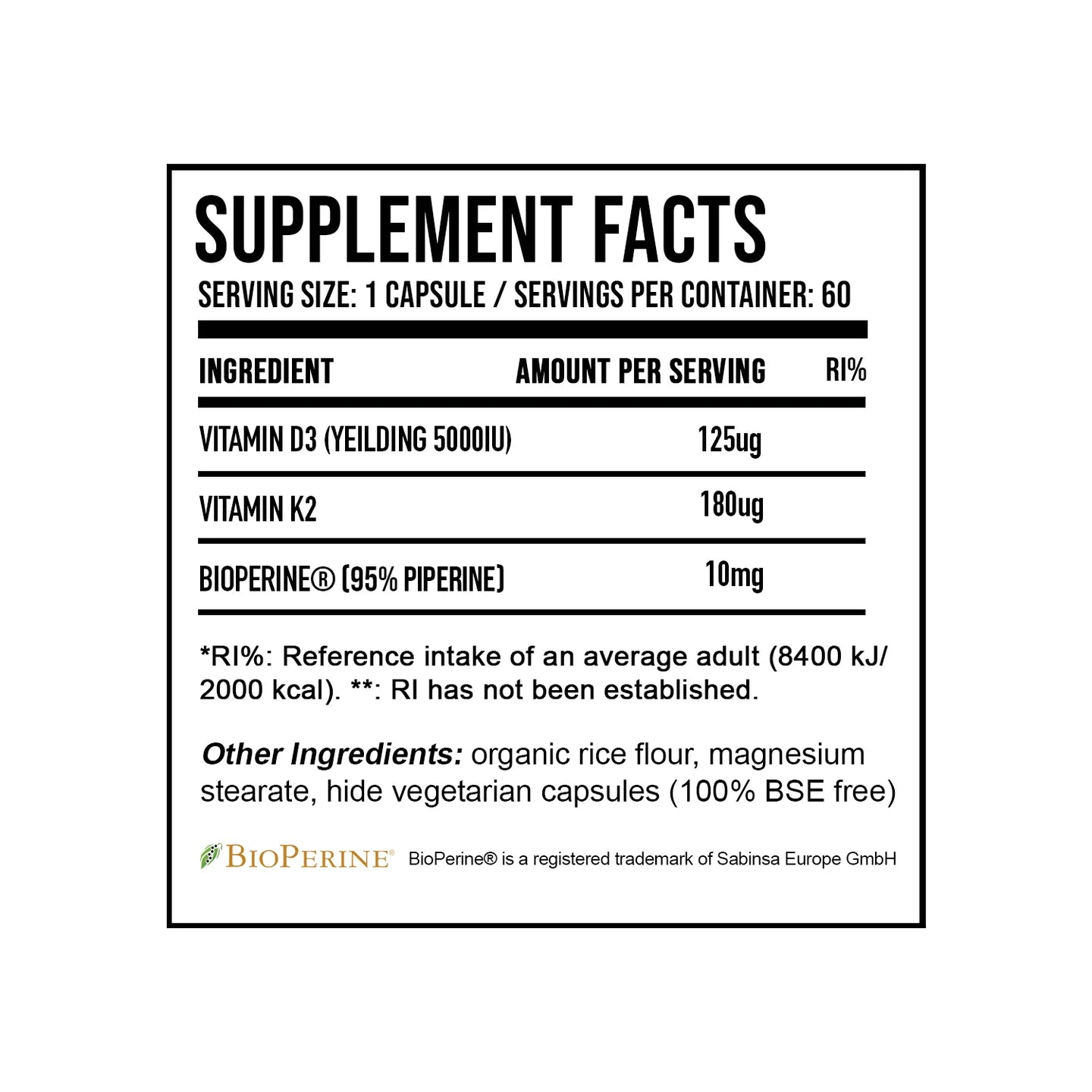 DNA Sports D3 + K2 - 60 Capsules
