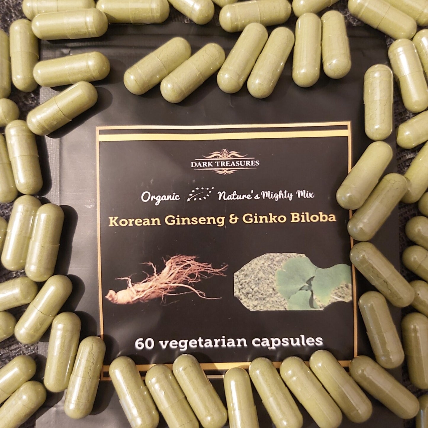 Dark Treasures Organic Korean Ginseng & Ginko Biloba - 60 Veg Capsules
