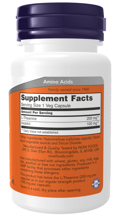 Now Foods L-Theanine Double Strength 200mg - 60 Veg Capsules
