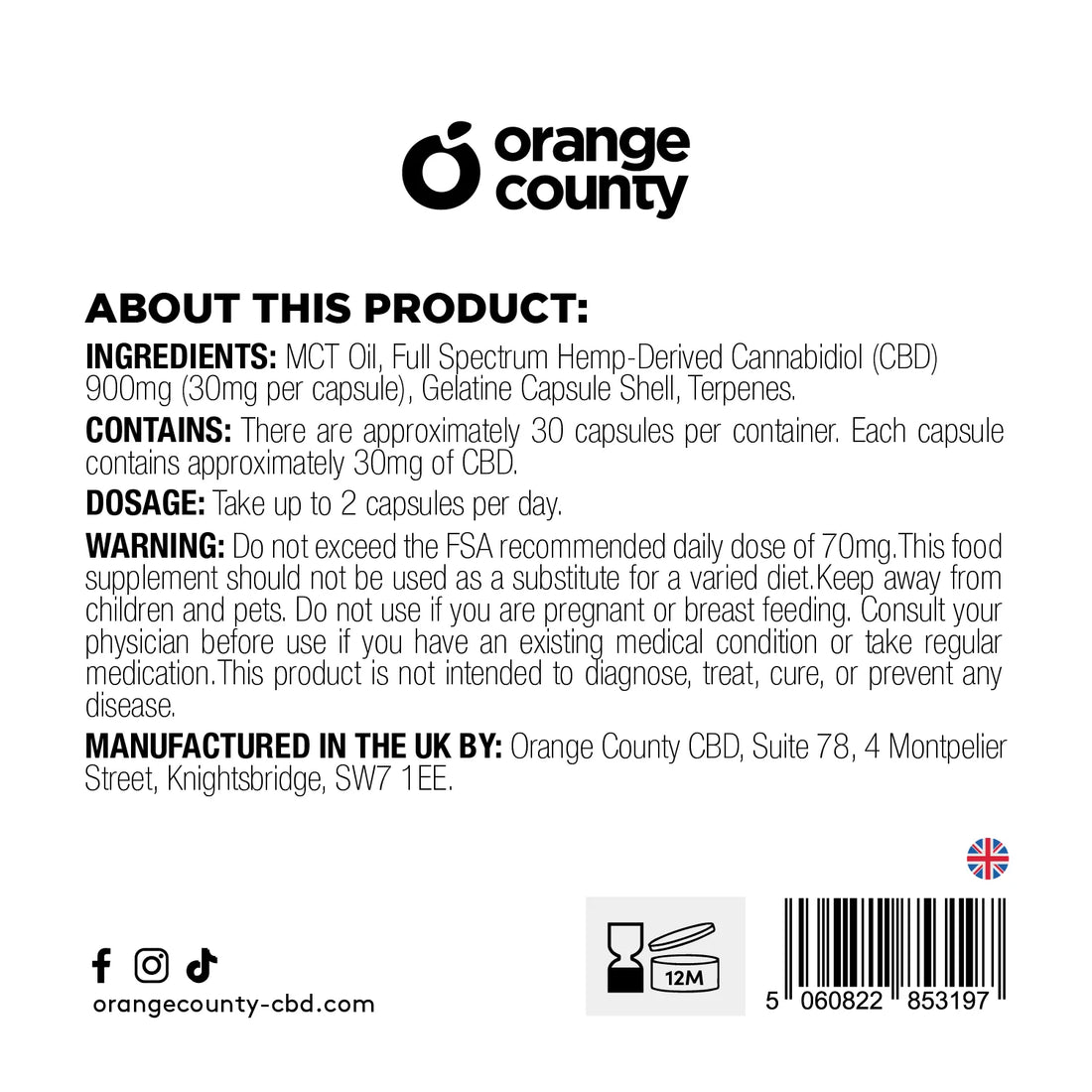 Orange County CBD 30mg - 30 Gel Capsules