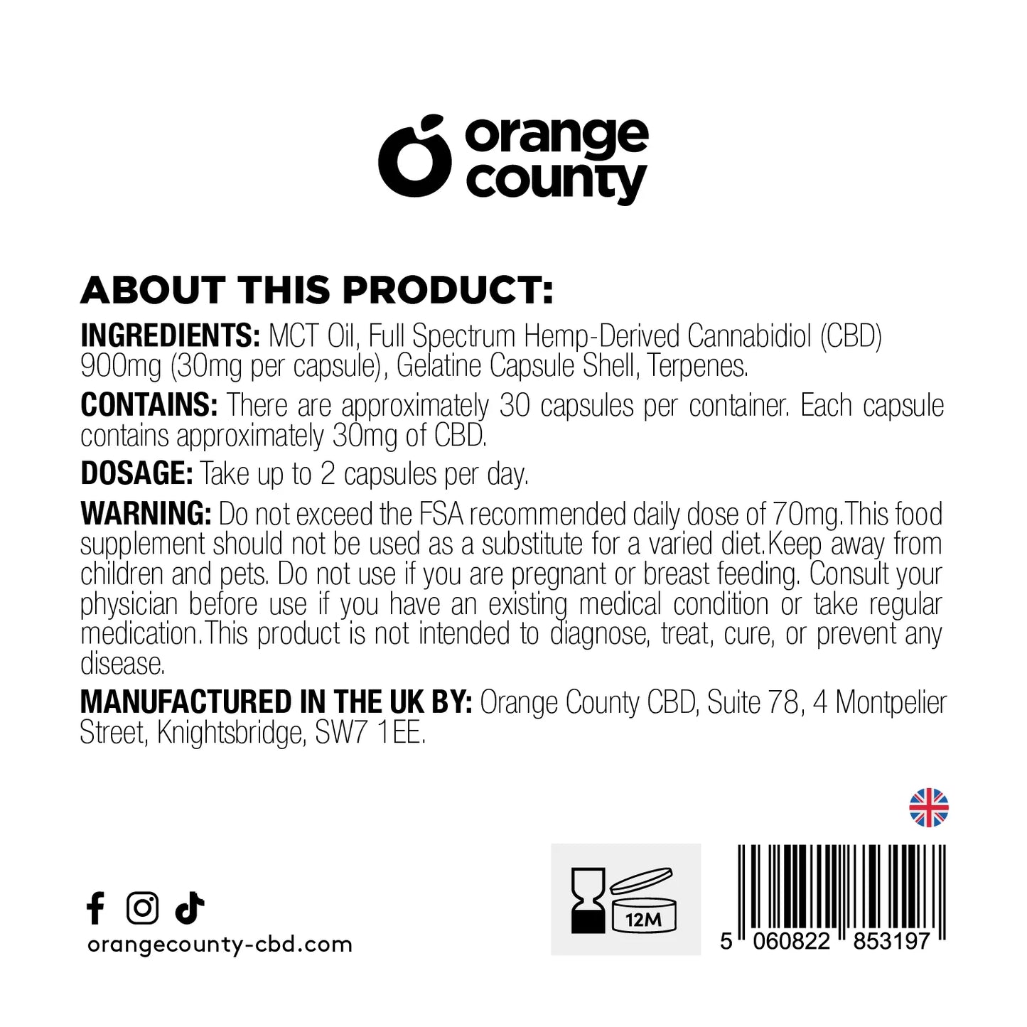 Orange County CBD 30mg - 30 Gel Capsules