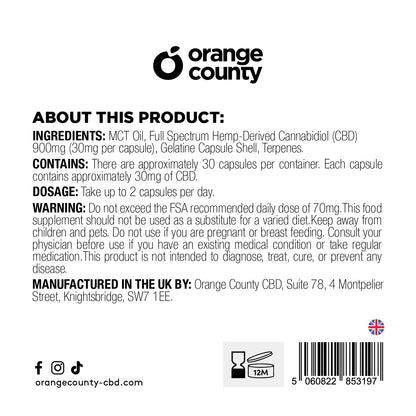 Orange County CBD 30mg - 30 Gel Capsules