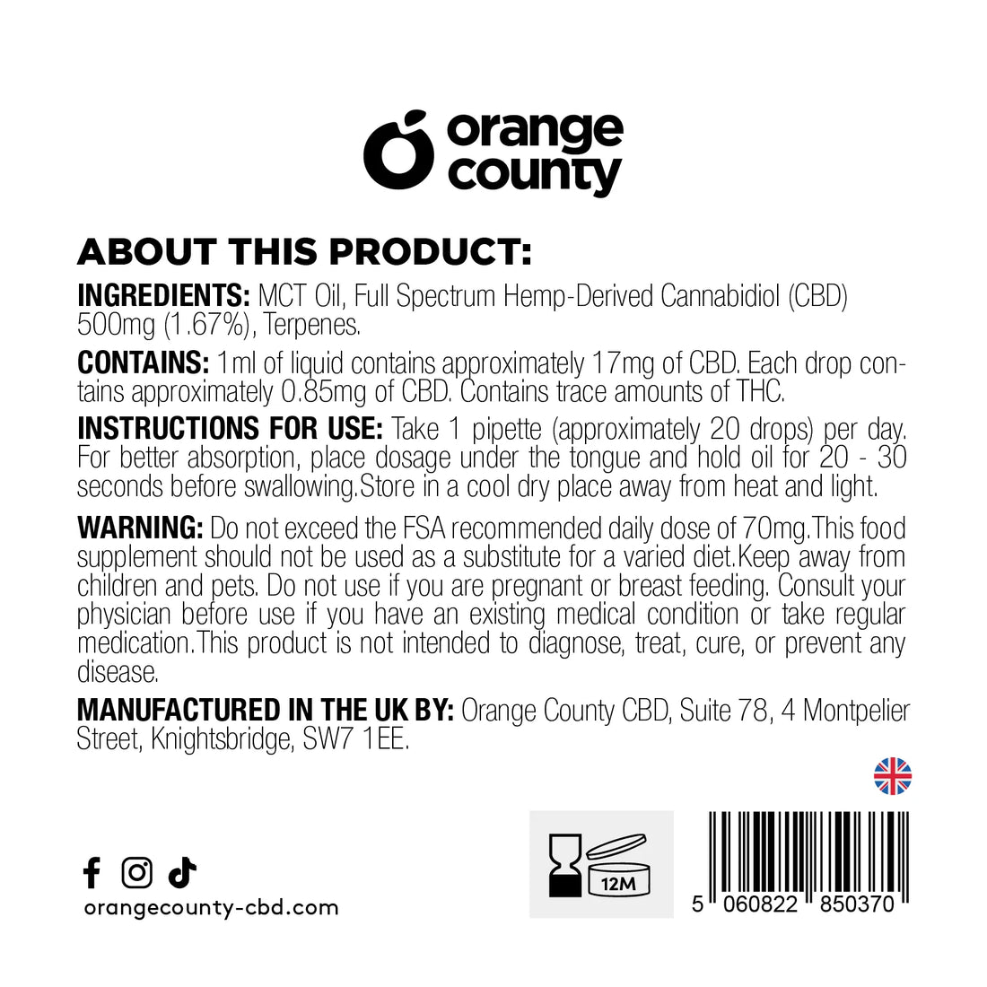 Orange County CBD Oil 500mg - 30ml