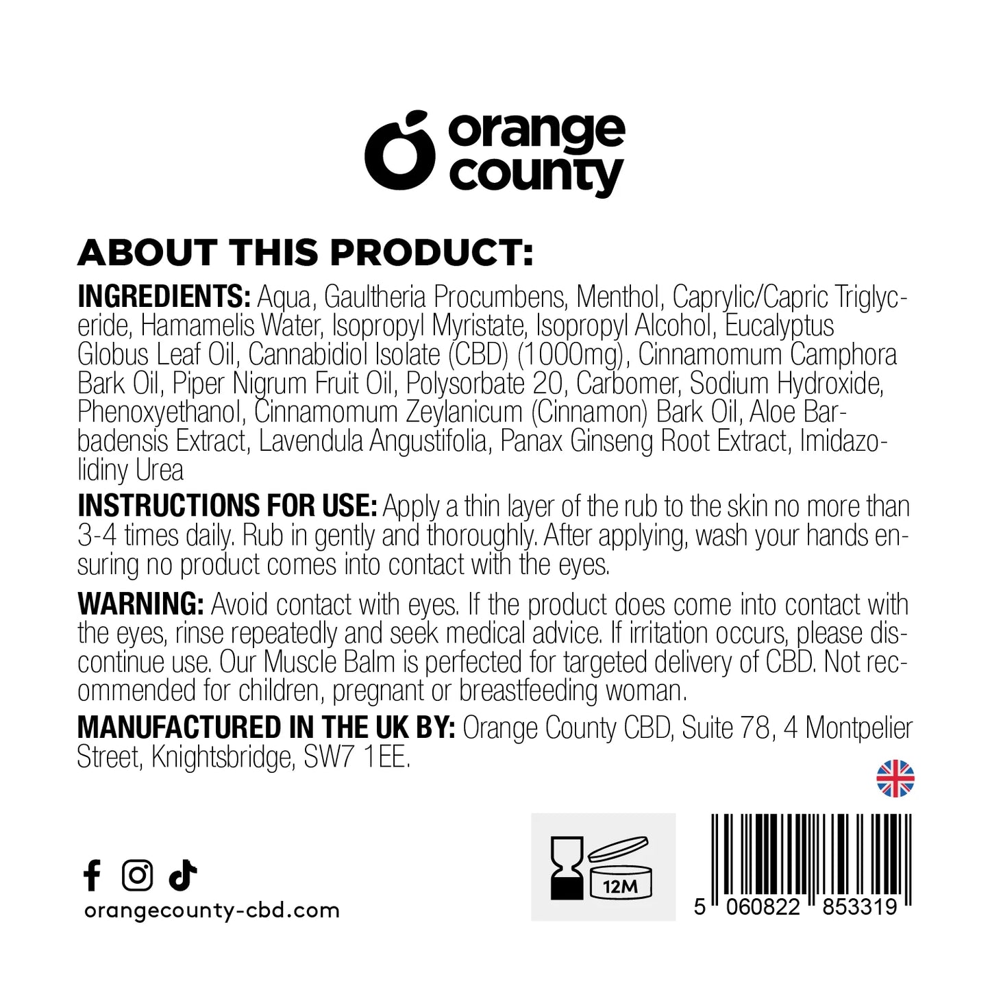 Orange County CBD Active Heat Balm 1000mg - 50ml