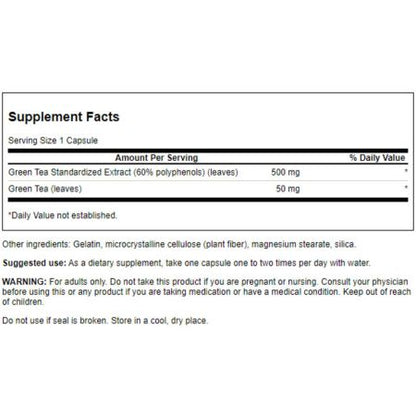 Swanson Green Tea Extract 500mg - 60 Capsules