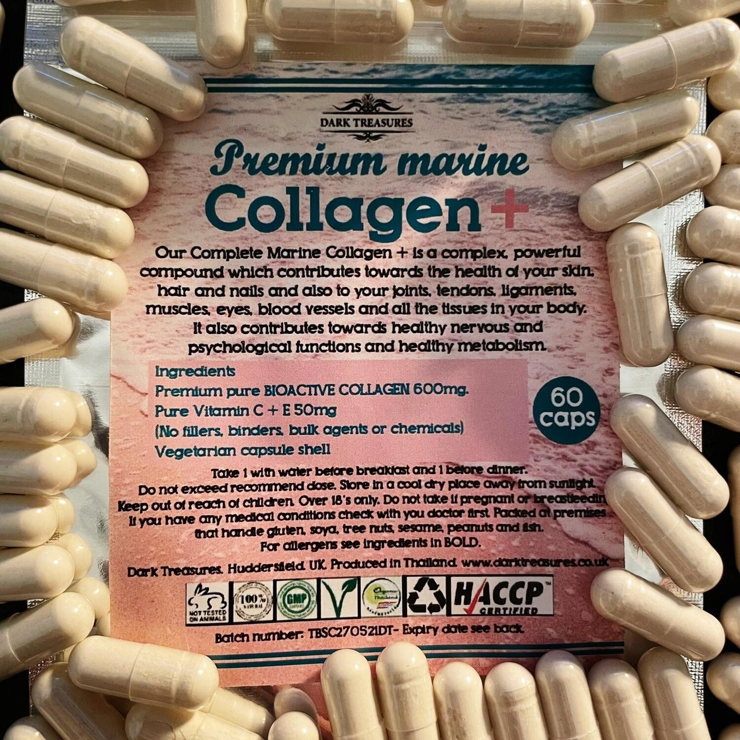 Dark Treasures Organic Marine Collagen - 60 Veg Capsules